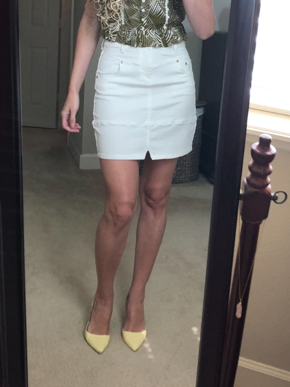 Chelsea & Violet White Denim Mini Skirt with Front Notch